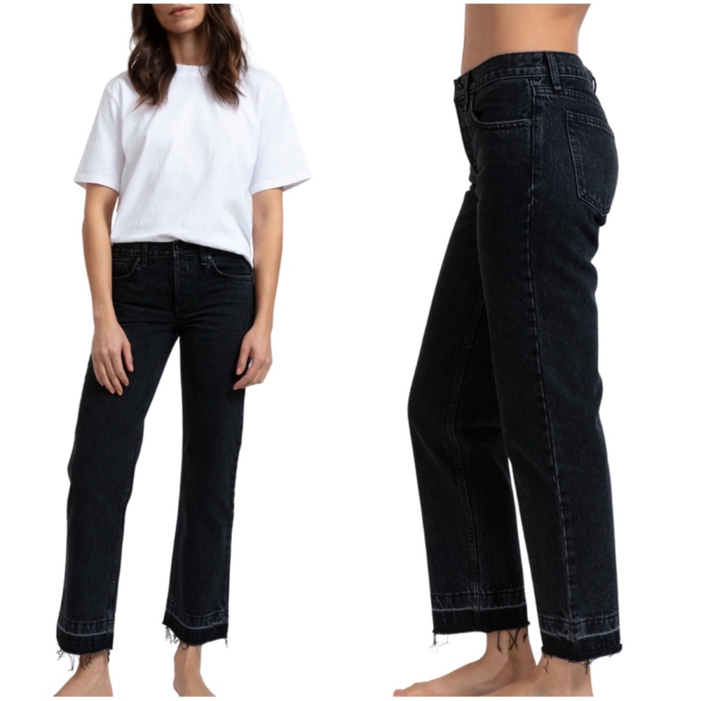 Askk NY Cropped Wide-Leg Trouser Black Jeans in Bootstone